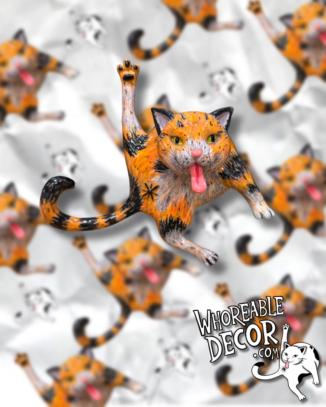 Collectible Whoreable Cat Figurine - orange and black cat