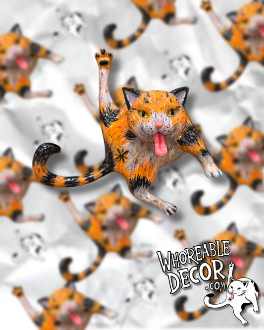 Collectible Whoreable Cat Figurine - orange and black cat
